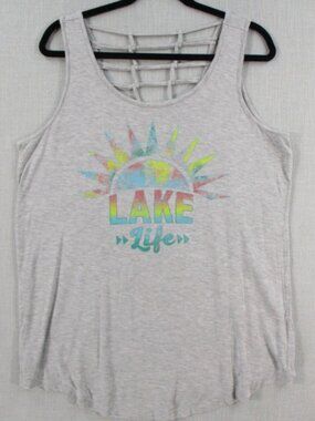 Maurices Lake Life Graphic Tank Top - Gray with Multi-Colored Graphic